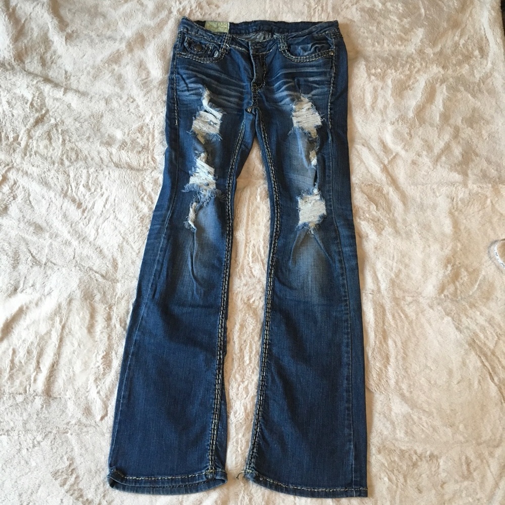 Machine Low Rise Distressed Jeans